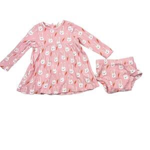 SpearmintLOVE Pink Bunnies Organic Waffle Dress & Bloomers